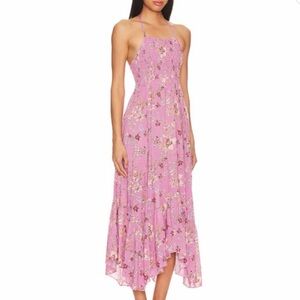 Free People Smocked Halter Pink Floral Dress